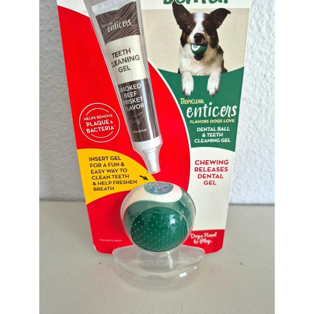 KONG Dental Ball Tropiclean Enticers Gel Medium Teeth Cleaning Dog Chew Toy